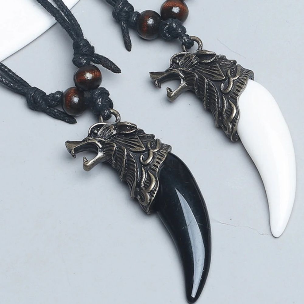 3for$20 1pc Braid Rope Necklace Men Pendant Necklace, Wolf Head Necklace tooth
